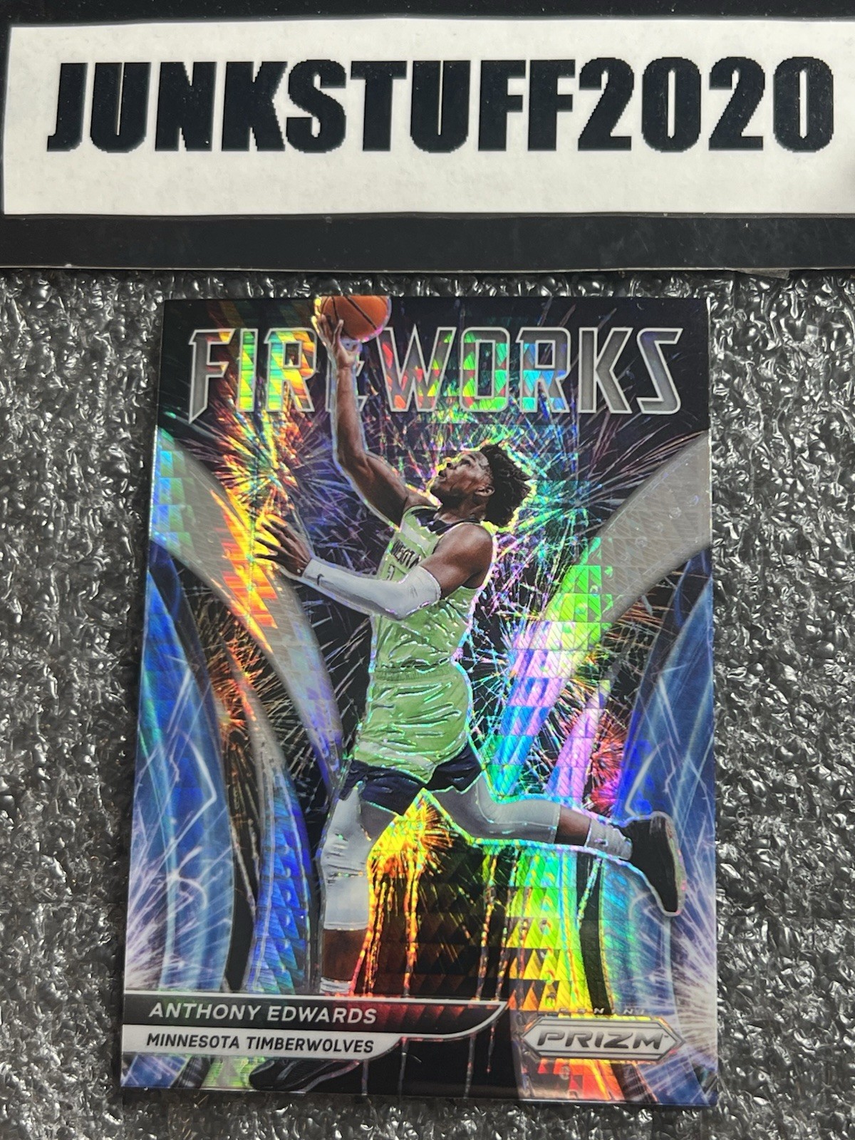 2021-22 Prizm Anthony Edwards Hyper Prizm Silver Holo Fireworks Rare #23