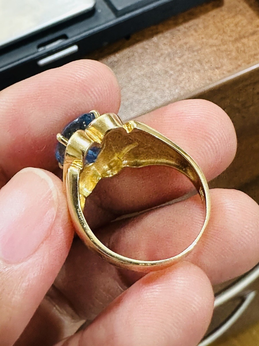K18 750 18k Japan GENUINE Gold Blue Topaz Gold Ring Fits 7