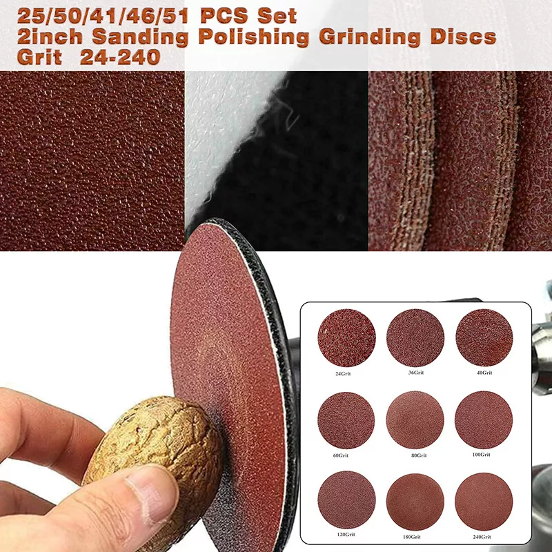 25 50PCS Sanding Discs Roll Lock R Type Pad 24 240 Grit Sandpaper