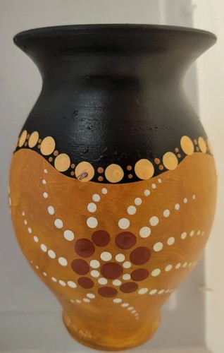 Aussie Aboriginal Dot Art 6" Pottery Vase Kangaroo R. Alto Signed Australian - Picture 7 of 12