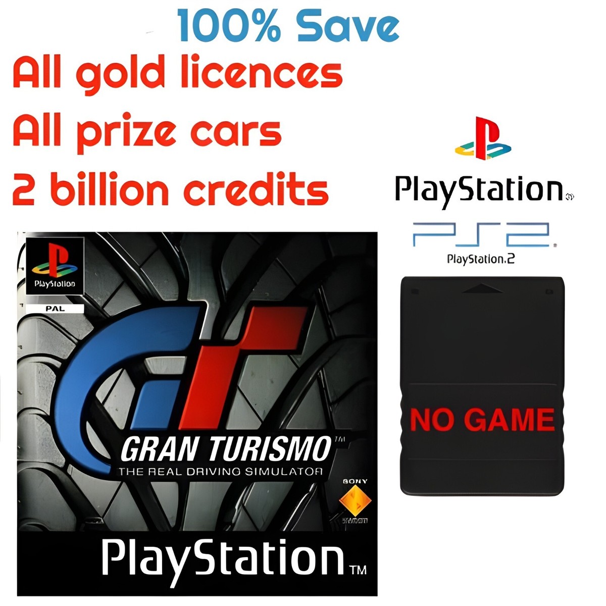 Gran Turismo GT1 Save PS1 PS2 Memory Card Unlocked 100