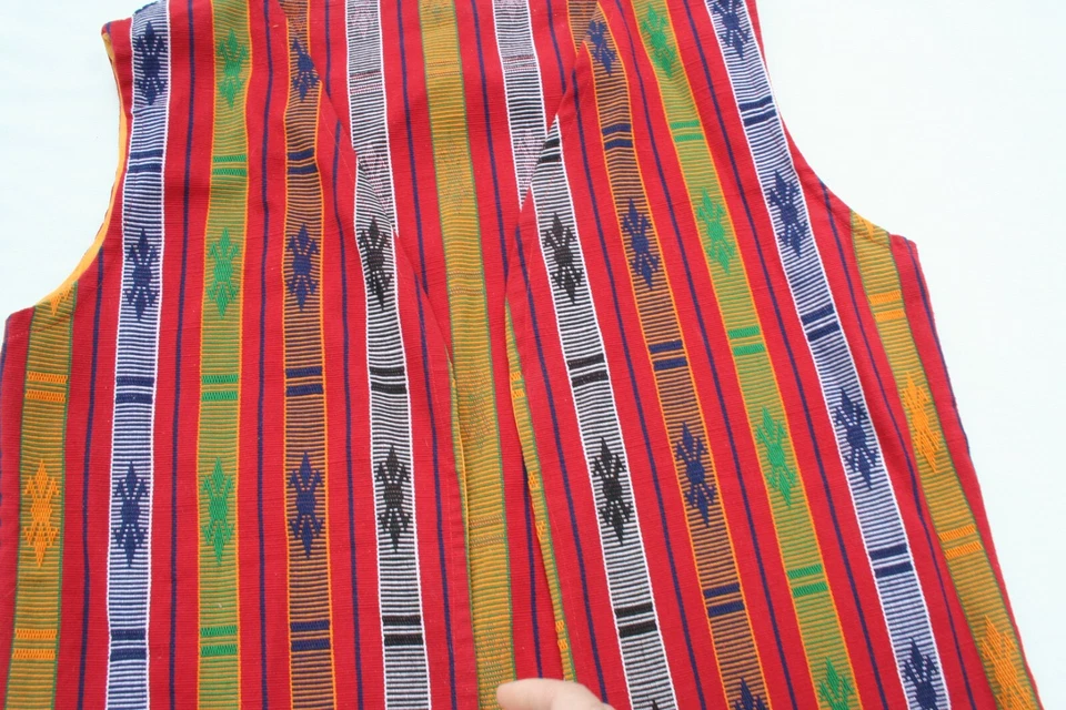 CHALECO DE REGGAE HIPPIE DE COLECCIÓN BRILLANTE PATRÓN GEOGRÁFICO SE ABRE BOHO INDIE SIN MANGAS L Foto 4 de 4