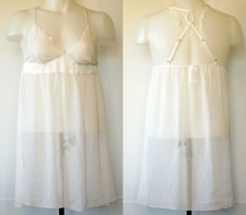 NWOT H M Sheer White Lightweight Nightgown with Lace Trim and Racer-Back S