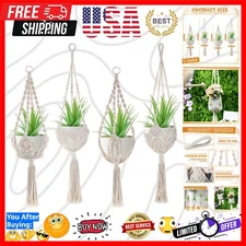 Chic Macrame Indoor Plant Hanger Set - 4 Stylish Holders for All Pot Sizes