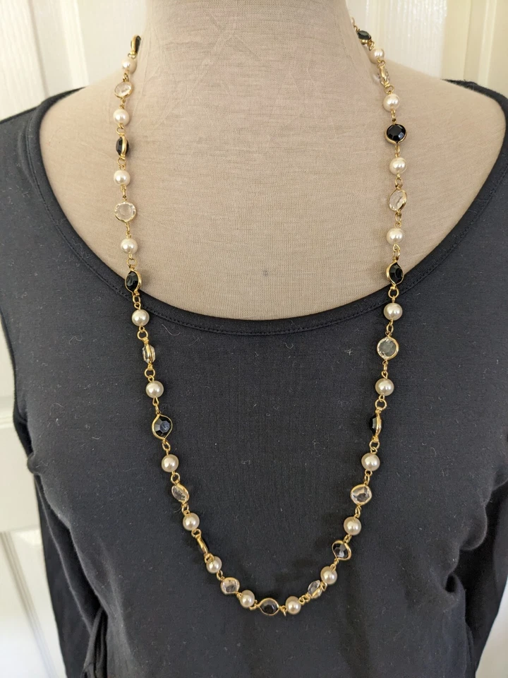 Безель комплект черный и прозрачный кристалл или люцит цепочка ссылка жемчуг ожерелье 41 см - Изображение 3 из 4