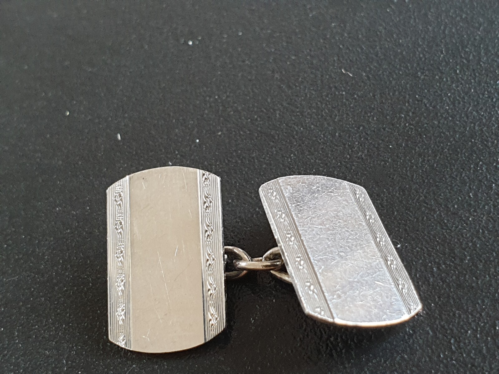 Vintage Etched  Solid Silver Rectangular Cufflinks - image 3