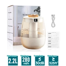 2L Humidifiers for Bedroom Nightlight Oil Diffuser 2 Mist Outlets White for Home