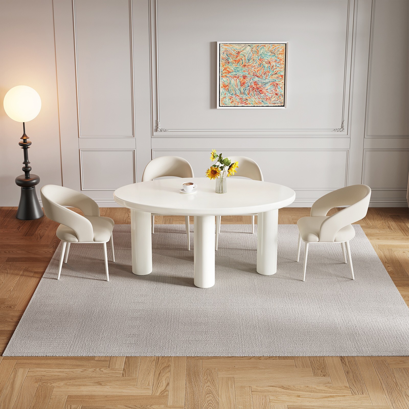 Guyii Oval Dining Table Set White Kitchen Table with 4 Chairs Dining ...