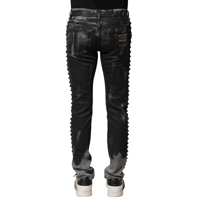 DOLCE & GABBANA Jeans Black Washed Embellished Skinny Denim IT46