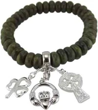 J.C. Walsh and Sons Irish Connemara Marble Beaded Bracelet with 3 Charms 60809