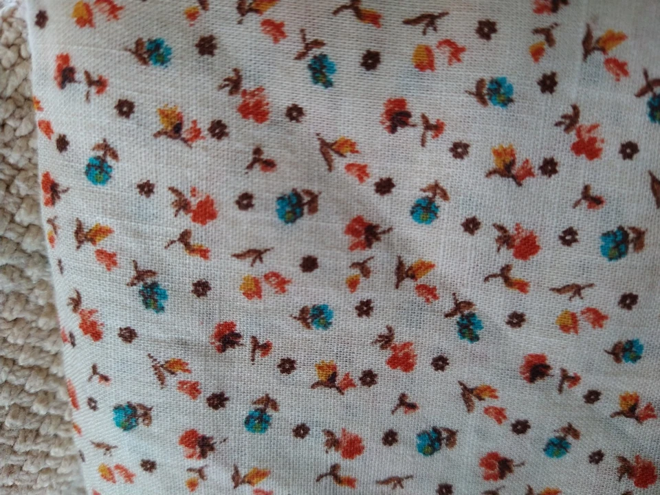Vintage Calico Concord Fabrics Apparel Ditsy Cream Blue Tan Brown Rust BTHY 18" - Image 3 of 4