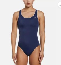 Nike Womens Racerback Swimsuit One-Piece Navy Blue With White Trim