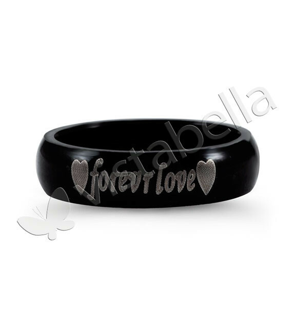 Mens Black Ceramic Gold Tone Laser Engraved Love Ring-ssr64