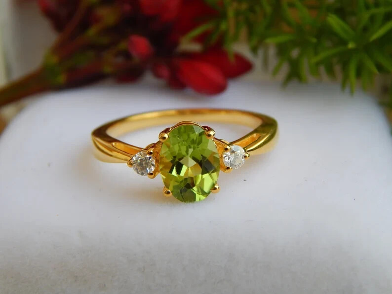 Natural Peridoto Compromiso Anillos 925 Plata de Ley Joyería para Hombre Y Mujer
