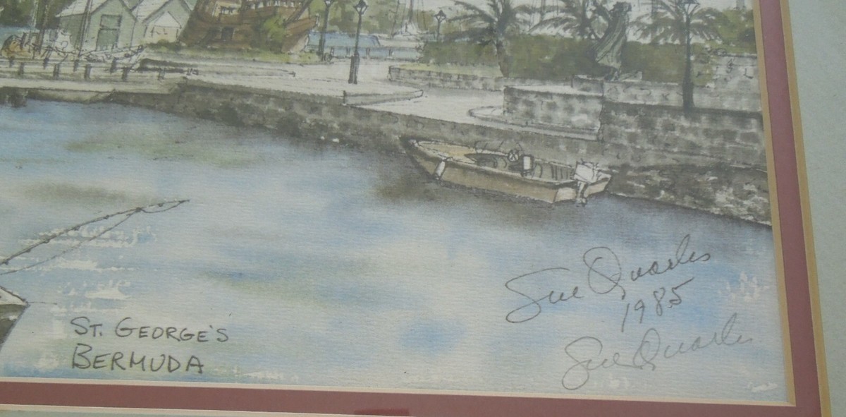 RARE LARGE SIGNED & DATED SUE QUARLES PRINT FRAME ST. GEORGE'S