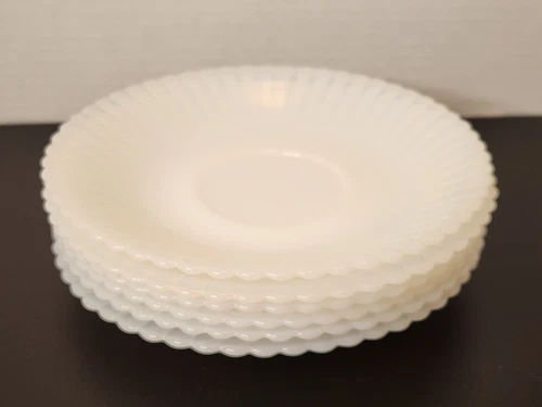 Set Of 6 Vintage MacBeth Evans Petalware Monax White Milk Glass Saucers