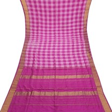 Vintage Pink Sarees 100 Pure Cotton Zari Handwoven Checks Sari 6YD Craft Fabric