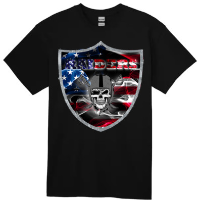 RAIDERS AMERICAN FLAG SHIELD T SHIRTS IN STOCK SM-4XL!