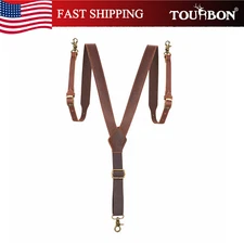 TOURBON Men's Y-Back Suspender Pants Braces 3 Hook Adjustable Vintage Leather US