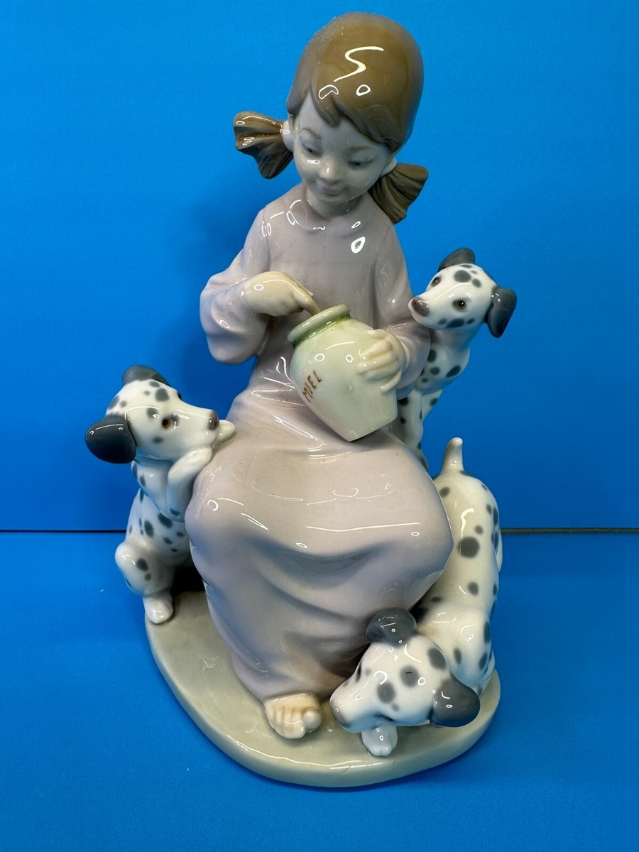 Lladro Honey Lickers Girl with 3 Dalmatians Dogs Figurine #1248