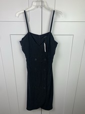 NWT J Crew 14 Double Breasted Black Strappy Japanese Cupro Midi Dress Preppy