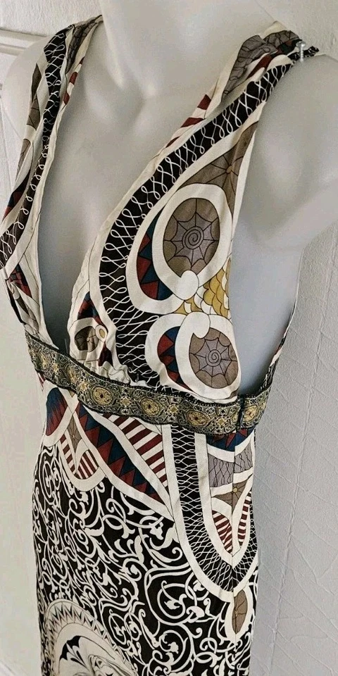 Vestido Tribal Vintage Nicole Miller Collection 100% Seda Tamanho 2 Pequeno Em Muito Bom Estado Usado - Imagem 3 de 4