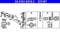 Bremsschlauch ATE 24.5161-0316.3 FüR CitroËN 407 SW Peugeot C6 M10X1 Hdi 110 16V