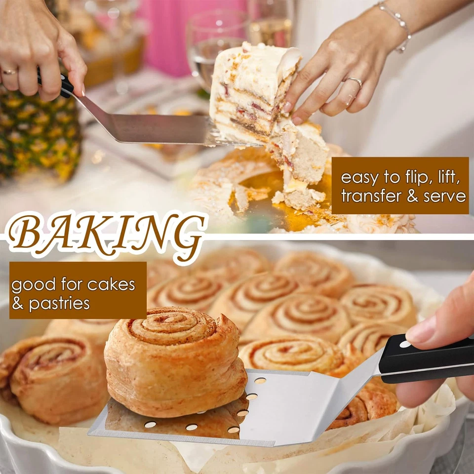 Metal Spatulas, Stainless Steel Griddle Turner Tools, (2 Pack) - Image 3 of 4