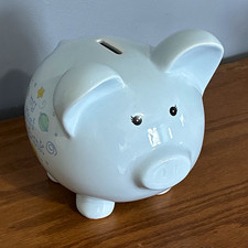 White Ceramic Pig Piggy Bank Coin Bank Animals Theme "My First Piggybank"