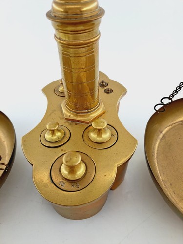 Antique Brass Pharmacy Balance Scale With Weights By Maco Braga - Foto 8 di 10