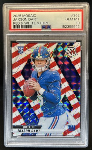 2025 Panini Mosaic Jaxson Dart Rookies RC Red and White Stripe Prizm #362 PSA 10