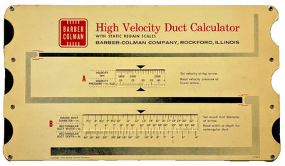 Vintage 1965 Barber Colman High Velocity Duct Calculator Slide Chart HVAC Tool