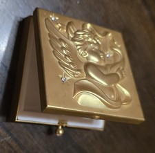 2" Embossed Angelic Gold-Tone Metal Cherub Guardian Angel Rhinestone Pill Box