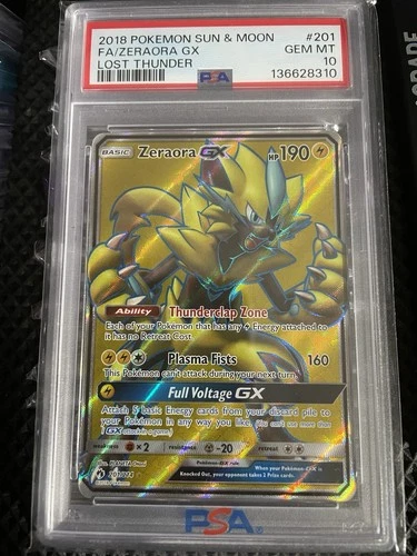 2018 POKEMON SUN & MOON LOST THUNDER #201 FULL ART/ZERAORA GX PSA 10