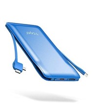   10000mah Power Bank Portable Charger with Built-in Cables Size Cables-Blue