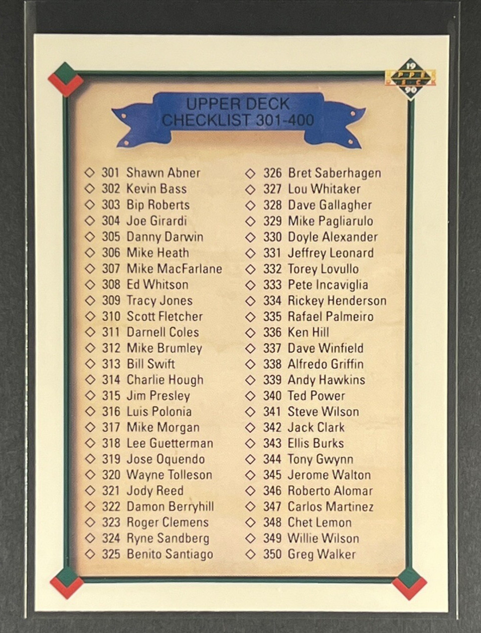 Checklist #400 1990 Upper Deck Baseball 301-400