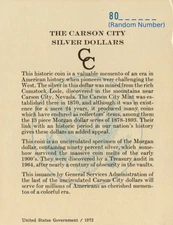 1880-CC GSA Morgan Silver Dollar empty Box and COA card (NO COIN)