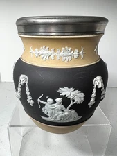 RARE - 19th C. Wedgwood Tricolor Black Yellow Jasperware Barrel Achilles Venus
