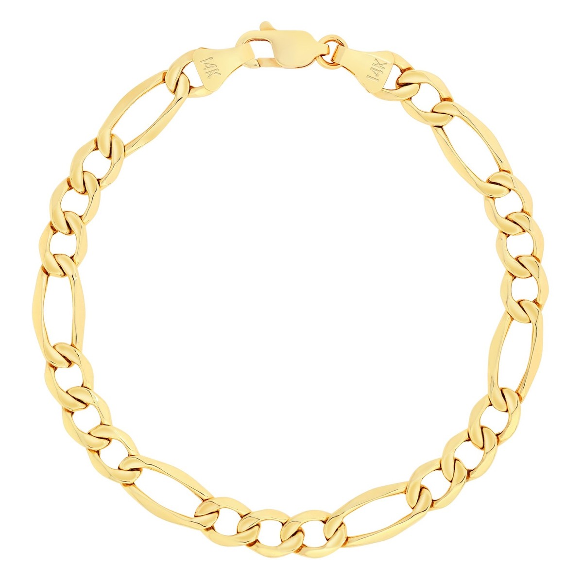 14K Yellow Gold 5.5mm Figaro Link Italian Chain Bracelet Mens