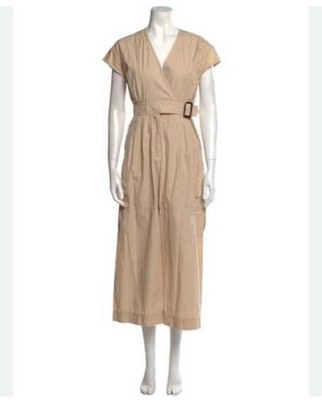 Weekend Max Mara Womens Cap Sleeve VNeck Jumpsuit Khaki Beige Sz 2 Utility Cargo