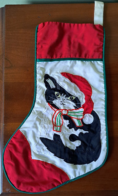 Vintage Tuxedo CAT Embroidered Applique Christmas Stocking ?House Of Hatten?