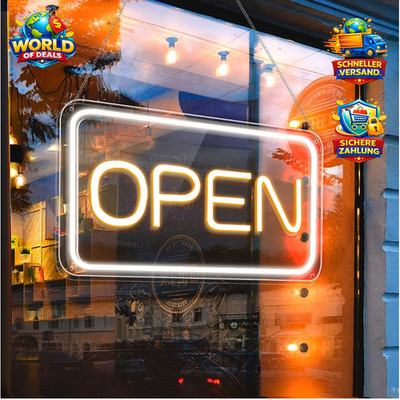Neon Open Schild LED 5V USB für Bar, Café, Geschäft, Gelb/Weiß