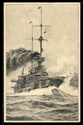 Art Postcard Warship of the Imperial German Navy in Combat 1915