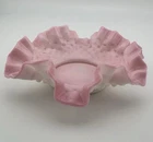 Vintage  Fenton Pink Hobnail Milk Glass Ruffled Rim Bowl 6.25” Dia x 1.75”H