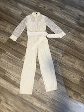 Vintage JC Penny 60s 70s Mod Disco White Polyester Jumpsuit Bell Bottom