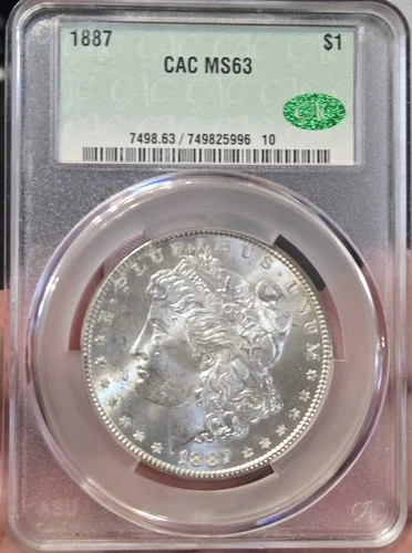 1887  MORGAN SILVER DOLLAR - $1 - CAC MS63