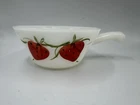 Vintage Anchor Hocking Fire King Milk Glass Handled Soup Bowl Strawberries