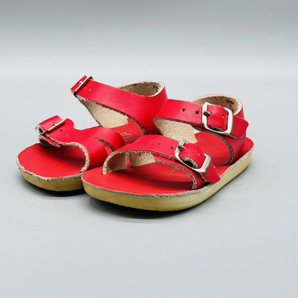 Sandalias de agua salada niño pequeño 3 cuero rojo Sun San Sea Wee hebilla correa verano niño Foto 4 de 4