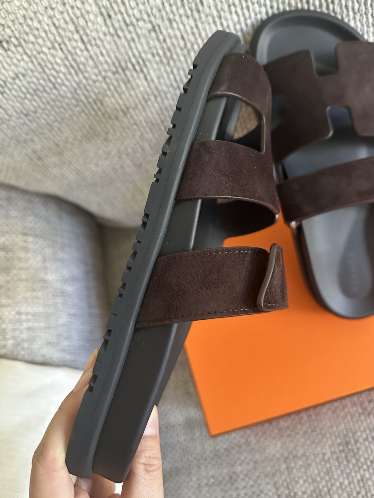 Size 39EU NIB HERMÈS Marron Ébène Suede Women’s Chypre Sandals w/ Receipt thumbnail 14