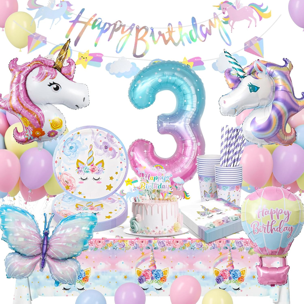 Einhorn Partygeschirr Set, Einhorn Geburtstagsdeko 3 Jahre MäDchen, Geburtstag P-image